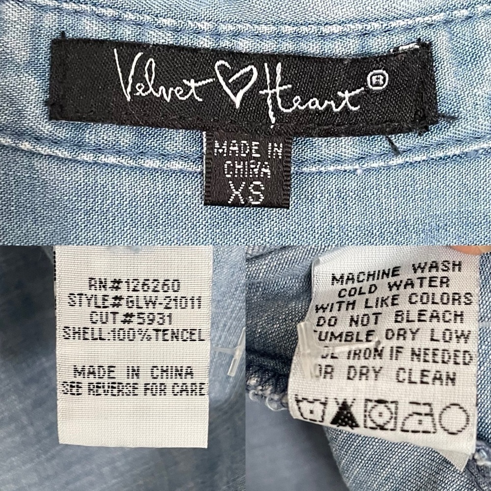 VELVET HEART Chambray Sleeveless Button Front Blouse Blue XS - Picture 3 of 3